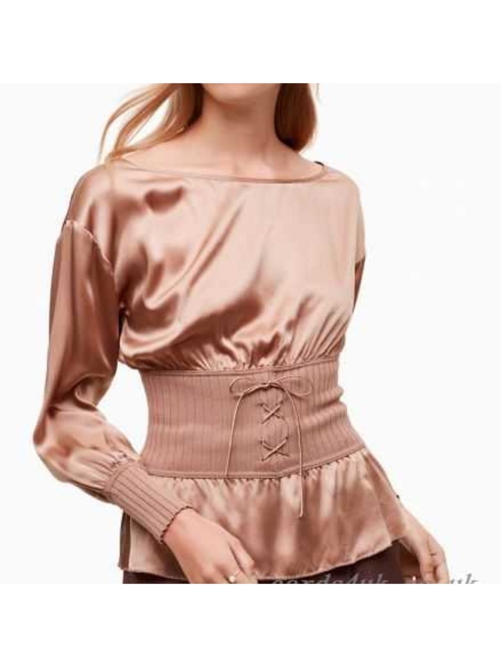 NWT Wilfred Le Fou 100% Silk Faravel Corset Smocked Blouse Top Peplum Cinch